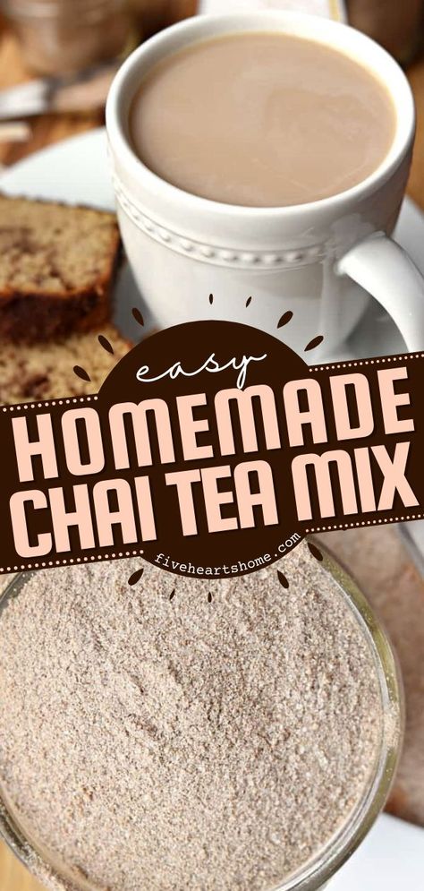 Chai Tea Mix, homemade food gift, fall drinks Chia Latte Recipe, Chai Mix Recipe, Chai Latte Mix Recipe, Cookie Mix In A Jar Recipe, Diy Coffee Drinks, Homemade Chai Tea, Chai Latte Recipe, Chai Tea Recipe, Breakfast Cookie Recipe