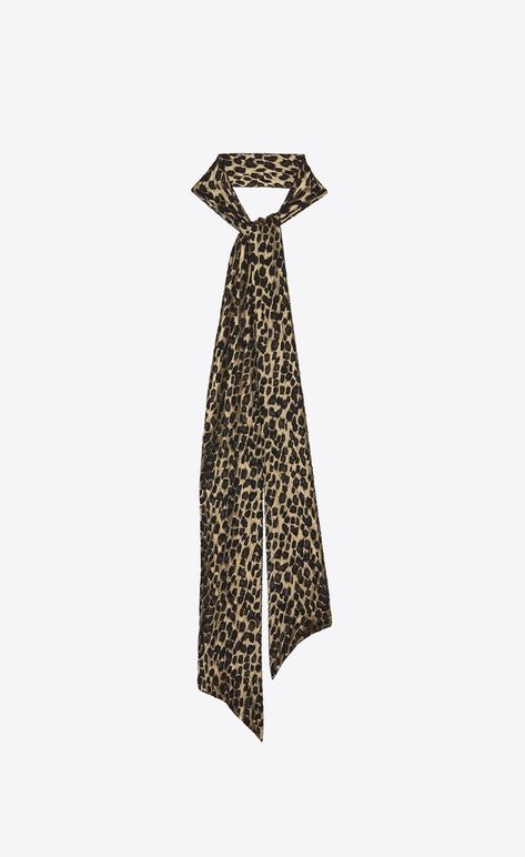 Leopard-print long lavallière scarf in silk lamé jacquard, Front view Rose Choker, Monogrammed Scarf, Silk Bandana, Silk Accessories, Satin Roses, Saint Laurent Paris, Shoes Leather, Front View, Accessories For Men