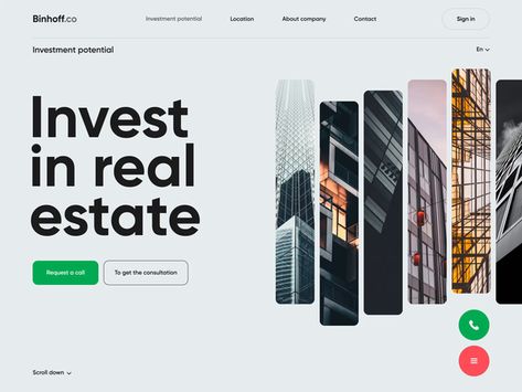 Binhoff - Web Design for investment company by Outcrowd on Dribbble Interactive Landing Page, Investment Design, Real Estate Landing Pages, Real Estate Website Design, Mises En Page Design Graphique, Interactive Web Design, Unique Web Design, Web Design Ux Ui, Web Design Websites