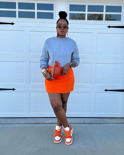 ~Recap of the OOTD~ Swipe to see the look styled with sneakers as well. Watch previous reel for step by step details! 🧡🩶 . . 📌Shop the look on my @shop.ltk page linked in my bio. . . ✨What I’m wearing: *Cropped sweatshirt: @amazonfashion (linked on LTK) *Skirt: @zara (old) *Heels: Ali Express (linked on LTK) *Sneakers: @jumpman23 via @stockx (linked on LTK) *Purse: Zara (old) *Earrings: @leathercandyaccessories (gifted) *Bracelets: @juliavaughn and Amazon *Sunglasses: @quayaustralia . . . ... Skirts With Tennis Shoes Outfits, Fall Skirt Outfits With Sneakers, Mini Skirt Outfit With Sneakers, Fall Dresses With Sneakers, How To Dress Up Sneakers, Leather Skirt With Sneakers, Going Out Outfits With Sneakers, Crewneck And Skirt Outfit, Sneakers Work Outfit