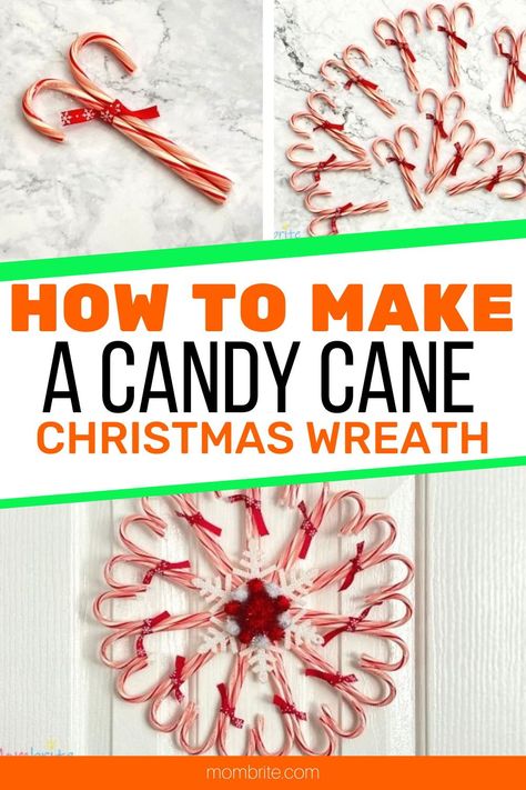 Looking for a creative Christmas wreath craft to do with your kids? This unique candy cane wreath makes a beautiful Christmas decoration for your front door, is easy to make, and uses budget-friendly supplies. Check out the tutorial here to learn how! Candy Cane Reef, Candy Cane Christmas Door Decorations, Candy Cane Door Decorations Classroom, Things To Make With Candy Canes, Diy Candy Cane Wreath Tutorials, Diy Candycane Wreaths, Christmas Diy Wreaths Front Doors, Candy Cane Crafts Diy, How To Make A Candy Cane Wreath