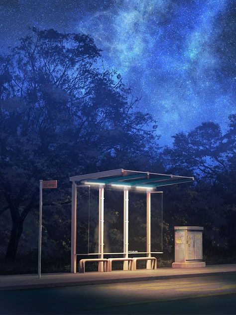 Foto no álbum Background - Google Fotos Bus App, Bus Stop Design, Bus Shelters, Scenic Design, Bus Station, Bus Stop, Night City, City Streets, Anime Background