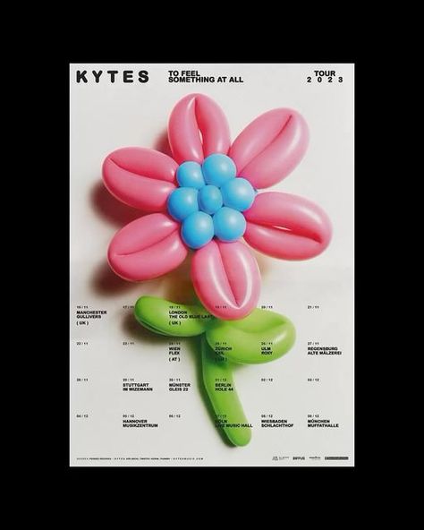 The Graphic Design Addict on Instagram: "@kytesmusic tour poster design by @kevinxnowak   Tag or use #thegraphicaddict for a chance to get featured.  Follow @thegraphicaddict for carefully curated design inspiration.  #graphicdesign #visualidentity #identitydesign #posterdesign #postereveryday #motiondesign #poster #typeposter #3ddesign #3dposter #typedesign #typography #brandidentity #brandidentitydesign #contemporarydesign" Balloons Photography, Contemporary Graphic Design, Contemporary Graphic, Balloon Flowers, Type Posters, Tour Posters, Curated Design, Bunch Of Flowers, Brand Identity Design