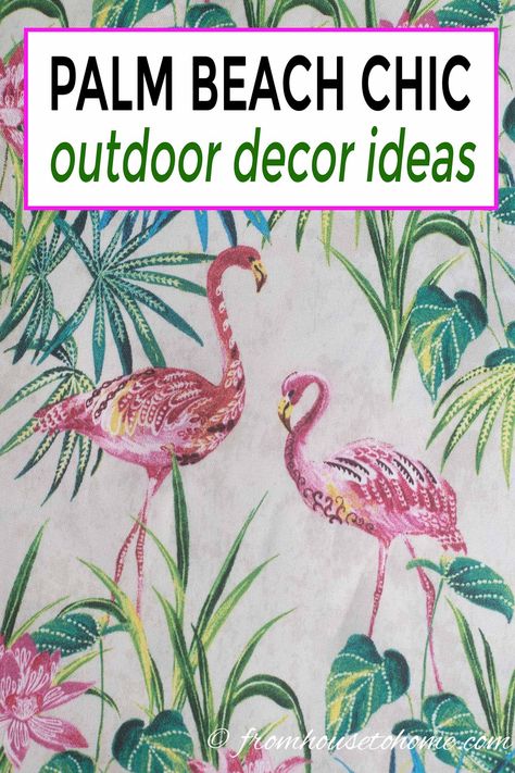 This deck and patio makeover for the One Room Challenge looks like its going to be awesome! I LOVE the Palm Beach chic outdoor decor ideas and the flamingo fabric is gorgeous! #fromhousetohome #decks #patios #outdoorlivingspace #patiosanddecks #gardening Palm Beach Outdoor Decor, Tropical Deck Decor, Pink Patio Decorating Ideas, Flamingo Patio Decor, Pink Outdoor Decor, Tropical Patio Decorating Ideas, Flamingo Outdoor Decor, Flamingo Room Decor, Tropical Outdoor Decor