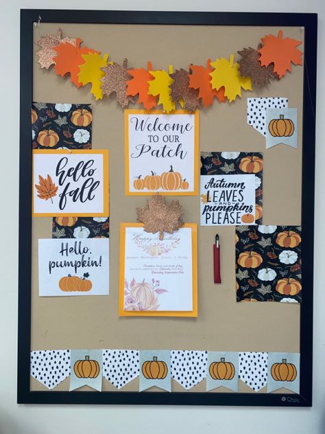 Fall Bulletin Boards For Workplace, Bulletin Board For Work, Fall Bulletin Boards For Work, Cork Board Ideas, School Office Decor, Fall Bulletin Board, Fall Board, Kindergarten Classroom Decor, Fall Bulletin Boards