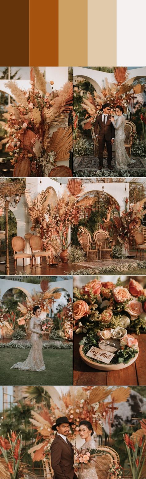 Tropical Wedding Color Palette, Brown Wedding Themes, Orange Wedding Themes, Tropical Weddings, Orange Wedding Colors, Rusting Wedding, Wedding Color Palettes, Wedding Color Pallet, Burnt Orange Weddings