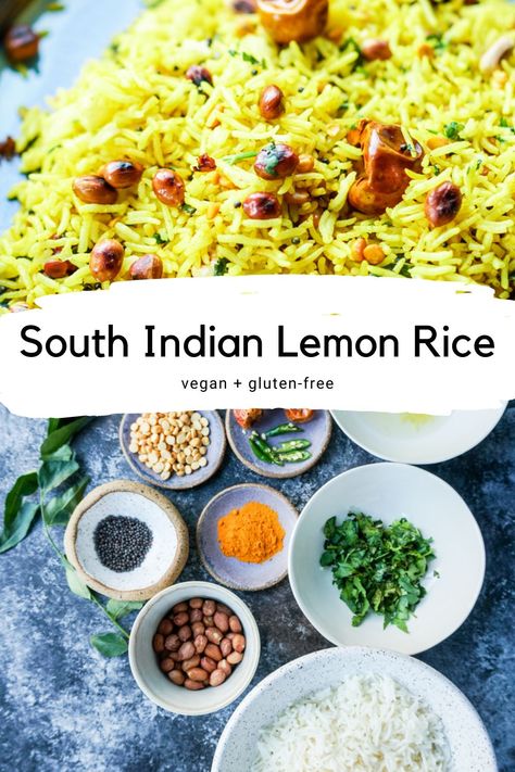 Lemon Indian Rice, Lemon Rice Recipes Indian, Lemon Fried Rice, Lemon Rice Indian, Indian Lemon Rice Recipes, South Indian Rice Recipes, Indian Rice Recipes Basmati, Indian White Rice, Crunchy Lentils