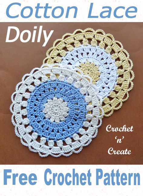 A free and pretty crochet doily pattern, made in a lacy design it's a fun project to make and will go with any decor, to get the pattern in either USA or UK format on crochetncreate.com CLICK the picture and scroll down the page. Crochet Doily Pattern, Crochet Placemat Patterns, Free Crochet Doily Patterns, Doily Pattern, Pretty Crochet, Crochet Dollies, Crochet Coaster Pattern, Crochet Mandala Pattern, Placemats Patterns