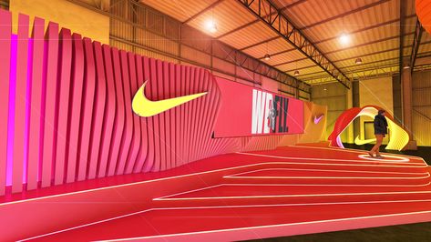 NIKE - EVENT on Behance Sports Stage Design, Nike Activation, Stand Nike, Nike Office, Nike Event, Active Design, Soccer Event, Event Stage, Event Stand