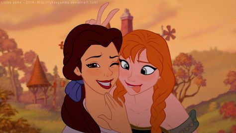 Belle+and+Anna+by+lukasgamma.deviantart.com+on+@DeviantArt Ginger And Brunette Duo Cartoon, Ginger And Brunette Duo Characters, Disney Princess Real Life, Ava Clements, Disney Friendship, Moana Disney, Disney Cute, Princess Moana, Disney Crossover