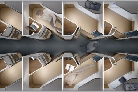 Diagonal sleeper car design is an innovative solution to increase comfort and space on an overnight train - Yanko Design Tour Bus Interior, Sleeper Cars, Train Concept, Train Interior, Overnight Train, Mood Board Interior, Bus Interior, Interior Layout, Night Train