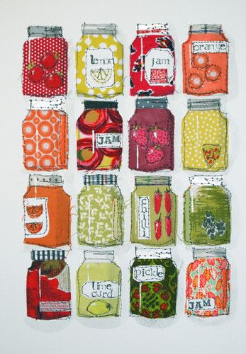 Jam Jars Lemon Jam, Quirky Artwork, Jar Of Jam, Jam Jars, Jar Art, Painted Jars, Artist Portfolio, Textile Artist, Food Jar