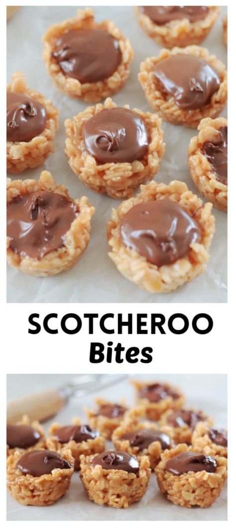 Scotcheroo bites are a fun spin on the classic chocolate, peanut butter, and butterscotch treat! Made in a mini muffin pan. Scotcharoo Truffles, Scotcheroo Truffles, Scotcheroo Bites, To Go Snacks, Peanut Butter Rice Krispies, Cookie Cups Recipe, Dessert Cookies, Lost 100 Pounds, Candy Recipes Homemade