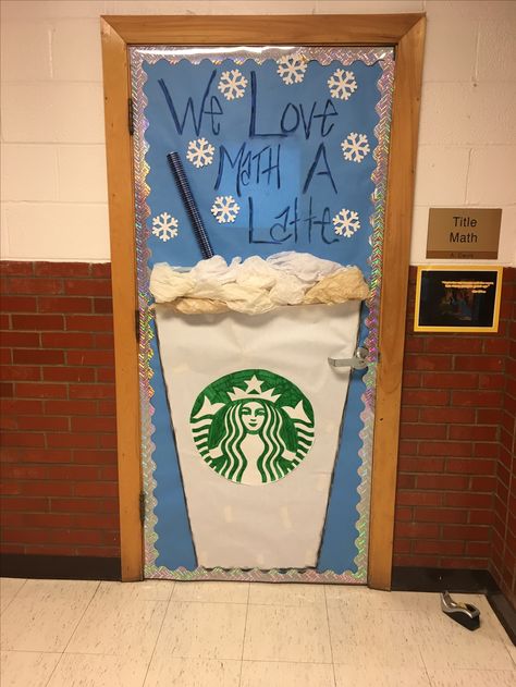 We Love Math A Latte!! Winter door decoration. Winter Door Decoration, January Door Decorations, Holiday Classroom Doors, Winter Door Decorations Classroom, Winter Classroom Door, Teacher Door Decorations, Door Decorations Classroom Christmas, Holiday Door Decorations, Classroom Christmas Decorations