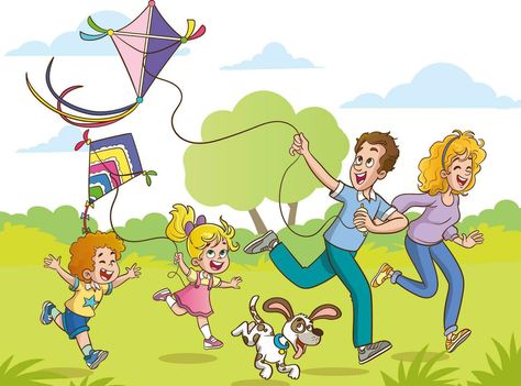 Kids Having Fun, Flying A Kite, English Learning Books, Border Templates, Chinese Language Learning, Fun Christmas Crafts, Family Cartoon, Happy Family, Speech Therapy