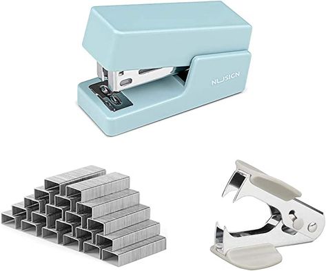 NUSIGN Mini Stapler, 20 Sheet Capacity, Office Desktop Stapler Blue, Includes 640 Standard Staples and A Staple Remover Mini Stapler, Staple Remover, Office Gadgets, Office Branding, Cute School Supplies, Office Desktop, Office Essentials, Office Products, Ergonomics Design