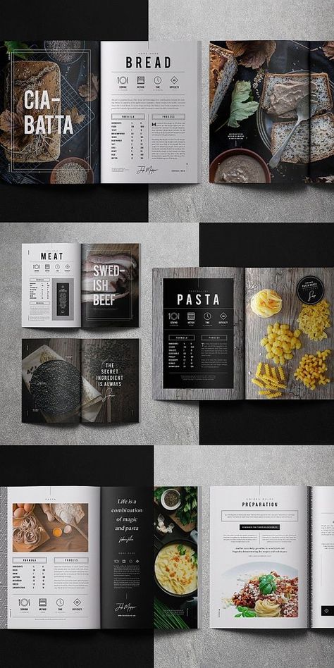 Restaurant menu design templates to print Cookbook Design Layout, Design De Configuration, Recipe Book Design, 잡지 레이아웃, Cookbook Design, Recipe Book Templates, Cookbook Template, Book And Magazine Design, Buch Design