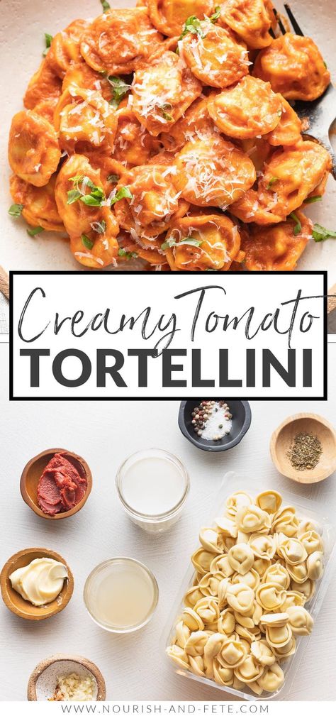 This easy recipe for tortellini with creamy tomato sauce will help you make a delicious, real food dinner in just 15 minutes! The tortellini cook right in the sauce for a true one pan wonder with rich flavor. Cheese Tortellini Sauce Recipes, Tortellini Sauce Recipes, Easy Tortellini Recipes, Cheese Tortellini Recipes, Rose Pasta, Real Food Dinner, Tortellini Recipes, Tortellini Pasta, Easy Skillet