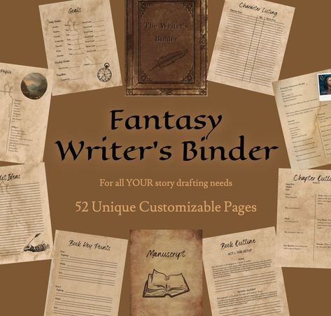 The Fantasy Writer's Binder Writing Binder Template | 52 page digital Ebook | Letter size 8.5" x 11" Create the perfect writing binder with all your story drafting needs! This is the ideal customizable template for creating and drafting YOUR story!  This standard letter size template is designed to help guide any writer, as a beginner or an established author, through their story crafting process using full proof methods backed by science.  This template is the Ultimate Writer's Binder! It is co 3 Act Structure, Fantasy Writing Tips, Chapter Outline, Writing Binder, Binder Templates, Writing Template, Fantasy Writer, Writer Tips, World Building