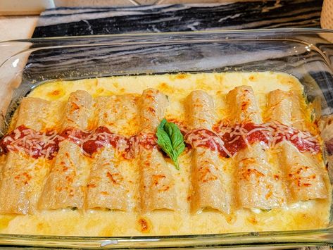 Chicken and Cheese Cannelloni in a Bechamel Cheese Sauce (Gluten Free) Cheese Sauce Gluten Free, Cheese Cannelloni, Bechamel Cheese Sauce, Cannelloni Recipes, Chicken And Cheese, Ceramic Baking Dish, Kinds Of Cheese, Cream Cheese Chicken, Cheese Spread