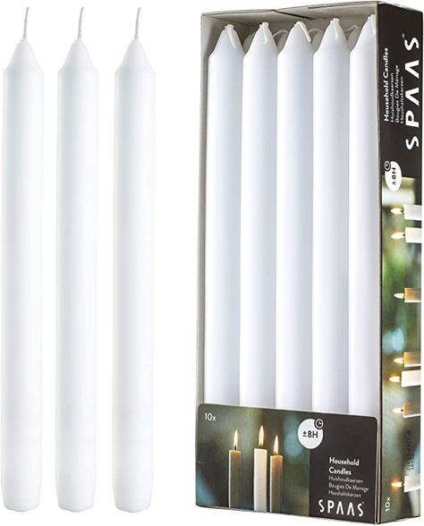 White Taper Candles, Dripless Candles, White Candle Sticks, Long Candles, Tall Candlesticks, Burning Candles, Elegant Candles, Tall Candle, Outdoor Candles