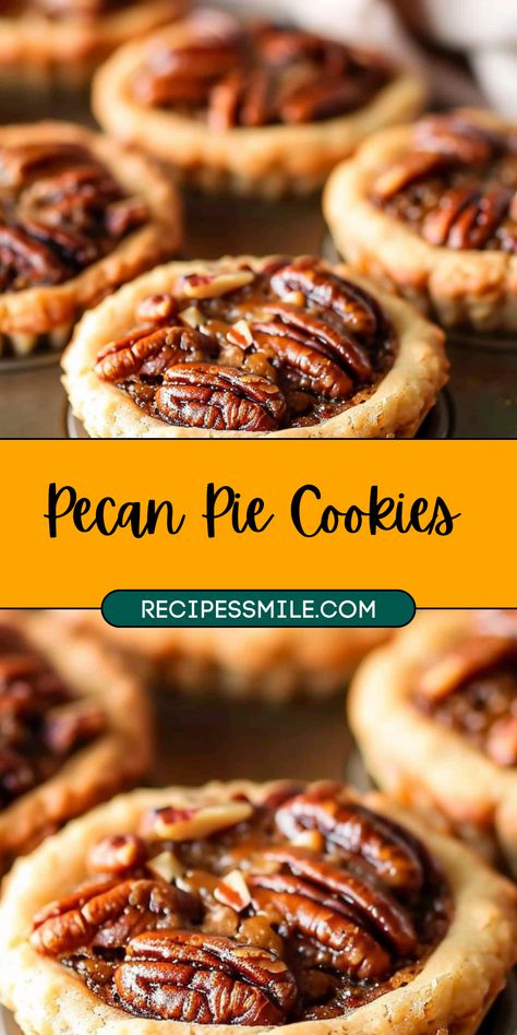 Enjoy the delightful taste of traditional pecan pie in a bite-sized treat with these Pecan Pie Cookies. Featuring a buttery cookie cup filled with a rich, caramelized pecan filling, these cookies are perfect for holiday gatherings or whenever you're craving something sweet and nutty. With easy-to-follow instructions and simple ingredients, you'll have a delicious dessert that everyone will love! Cookies From Pie Crust, Cookies With Pie Crust, Pioneer Woman Cookie Recipes, Pecan Pie Cookies Easy, Pecan Pie Cookies Recipe, Pecan Treats, Caramelized Pecans, Pecan Bites, Pecan Pie Bites