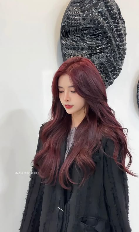 Cherry Brown Hair, Wine Hair Color, Hair Color Asian, Wine Red Hair, Korean Hair Color, Red Hair Inspo, Wine Hair, Brown Hair Looks, Cherry Hair