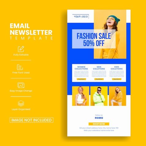 Vector ecommerce email newsletter templa... | Premium Vector #Freepik #vector Ui Landing Page, Landing Page Website, Fashion Newsletter, Email Newsletter Template, Newsletter Template, Newspaper Design, Shopping Website, Email Newsletters, Page Template