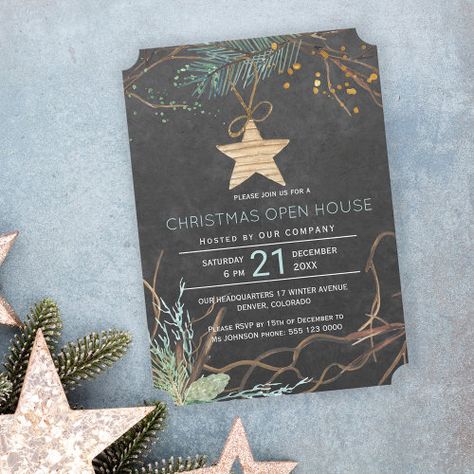 $3.1 | Modern winter forest branches Christmas open house - christmas dinner party, zgroupon, holiday open house, christmas open house, holiday cocktail party, winter forest, rustic chalkboard, modern watercolor, business corporate, modern winter nature Christmas Open House Invitations, Forest Elements, Open House Invitation, Rustic Chalkboard, Christmas Open House, Holiday Cocktail Party, Watercolor Winter, Christmas Dinner Party, Chalkboard Background