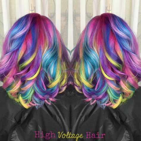 CANDY CRUSH I used every vacation of every color possible on this amazing #mermaidhair & I couldn't be happier with the result! #highvoltagehairbycrystalcasey #hrva Underlights Hair, Funky Hair, Galaxy Hair, Vivid Hair Color, Wig Colors, Fancy Hair, Neon Hair, Hair Color Crazy, Coloured Hair