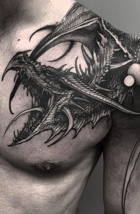 Huge Dragon Tattoo, Unique Dragon Tattoo For Men, Evil Dragon Tattoo, Male Dragon Tattoo, Mens Dragon Tattoo, Tattoos With Animals, Full Body Dragon Tattoo, Got Dragon Tattoo, Dark Dragon Tattoo