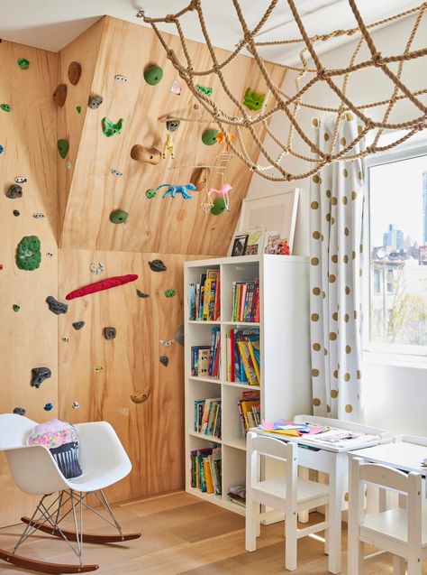 Emma Straub's Brooklyn Family Home Is a Book Lover's Dream | Cup of Jo Tall White Bookcase, Kids Playroom Design, Emma Straub, Girls Reading Nook, Playroom Design Ideas, Children's Bedroom Ideas, Climbing Walls, Kids Climbing, Minnesota Home