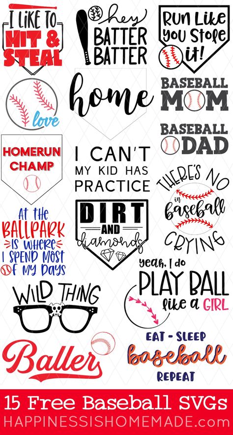 Calling all baseball fans! Use these 15 FREE Baseball SVG files to make your own baseball and softball shirts, hats, totes and more for game day and every day! Free Baseball Svg, Baseball Cricut, Baseball Shirt Designs, Baseball Crafts, Baseball Room, Baseball Theme, Sport Shirts, Baseball Design, Baseball Svg