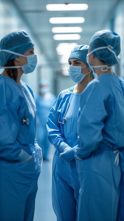 Medical Team Meeting: Healthcare professionals in scrubs and masks engage in a serious discussion in a hospital corridor. #healthcare #hospital #scrubs #masks #discussion #professionals #corridor #medical #aiart #aiphoto #stockcake https://ayr.app/l/RA3g Surgery Photography, Healthcare Photoshoot, Women In Healthcare, Aesthetic Doctor Pictures, Healthcare Photography, Modern Hospital, Medical Photography, Aesthetic Doctor, Hospital Photography