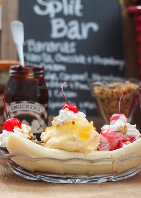 Banana Split's are a summertime favorite. This Banana Split Bar is a great idea for a birthday party or family gathering.