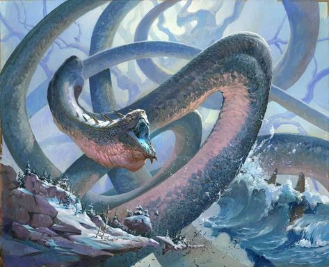 Koma, Cosmos Serpent - Kaldheim MtG Art Jesper Ejsing, Mtg Art, Fantasy Beasts, 다크 판타지, Fantasy Monster, Fantasy Creatures Art, Monster Design, Creature Concept Art, Magic Art