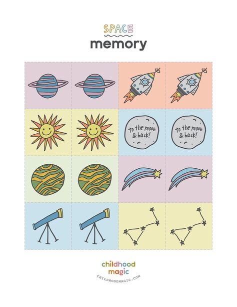 Outer Space Memory Game - Childhood Magic Space Memory Game, Memory Match Game, Free Activities For Kids, Memory Game, Matching Cards, Memory Games, Free Activities, Matching Games, Outer Space