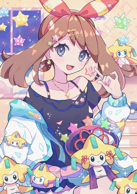 Pokemon Fan Art Ash, Pokemon May Fanart, Lacey Pokemon, Trans Pokemon, Cute Pokemon Pfp, Jirachi Pokemon, Female Pokemon Trainers, May Pokemon, Pokemon May