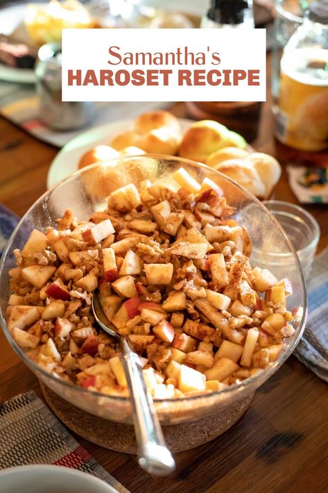 My daughter Samantha’s Haroset Recipe is beyond delicious. She doesn’t even care for nuts and yet, she loves this recipe as much as I do. Although this is a traditional recipe for Passover celebrations, it’s so delicious and we like to serve it all year round. Haroset Recipe Passover, Haroset Recipe, Charoset Recipe, Seder Meal, Jewish Foods, Sweet Red Wines, Passover Seder, Apple Salad, Jewish Recipes