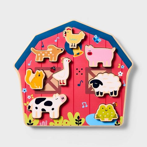 This Barnyard Sounds Chunky Puzzle Set from Gigglescape™ lets your little one assemble a charming barnyard scene. Designed to be easy to hold, the eight double-sided animal pieces slot into place on one side of the wooden board and are free to roam on the back. Plus, the board emits sounds when switched on, giving them an extra immersive experience. Gigglescape™: Where play starts and discovery never ends. Preschool Puzzles, Uno Card Game, Kindergarten Reading Activities, Baby Puzzles, Home Daycare, Puzzles For Toddlers, Puzzle Shop, Indoor Toys, Puzzle Set