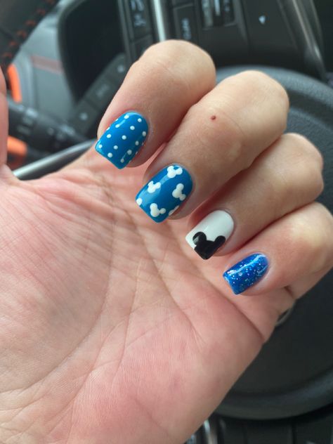 Teal Disney Nails, Blue Mickey Nails, Disney Nails Blue, Blue Disney Nails, Pink Nails 2023, Powdered Nails, Dreamcatcher Nails, Trip Nails, Nail Design Acrylic