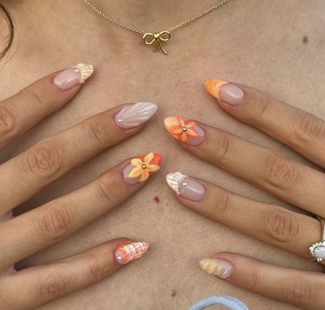 Cozumel Nails, Australian Nails, Cuba Nails, Vacation Nails Beach Mexico, Hawaii Nails, Seashell Nails, Nails Colorful, Beachy Nails, Tropical Nails