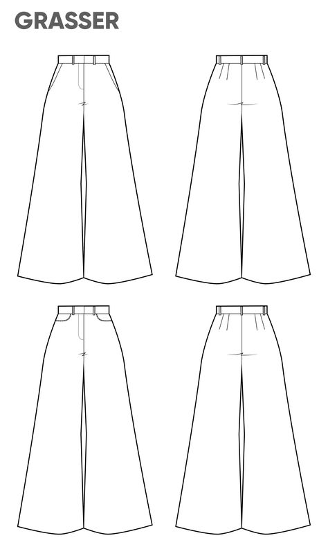 Trousers with two types of pockets, pattern №861 buy on-line Fashion Design Template Clothes, Pants Flat Sketch Women, Flat Pattern Fashion, Trousers Sketch, Pants Technical Drawing, Pocket Sketch, Types Of Pockets, Flat Pants, Silhouette Mode