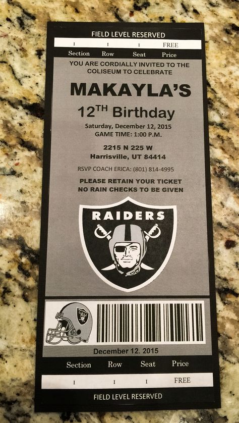 Raiders birthday party invitation                                                                                                                                                      More Raiders 1st Birthday Party, Raiders Theme Birthday Party, Raiders Birthday Party Decorations, Raider Birthday Party Ideas, Raider Party Decorations Ideas, Raiders Party Ideas, Raider Themed Birthday Party, Raiders Theme Party Ideas, Raiders Party Decorations