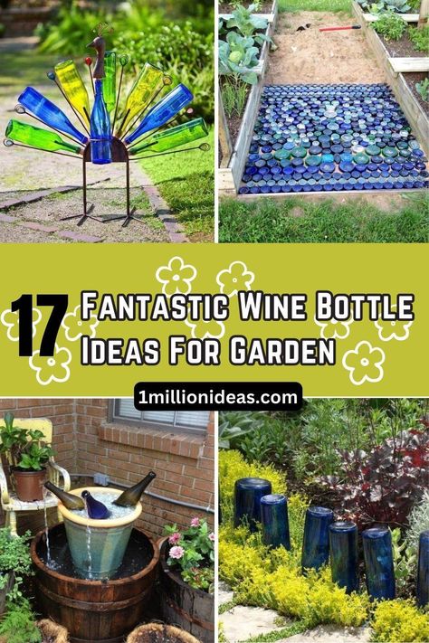 16 Fantastic Wine Bottle Ideas For Garden Wine Bottle Ideas, Wine Bottle Fence, Wine Bottle Torches, Wine Bottle Chimes, Glass Bottle Candles, Upcycled Wine Bottles, Recycled Garden Planters, Wine Bottle Trees, Wine Bottle Garden