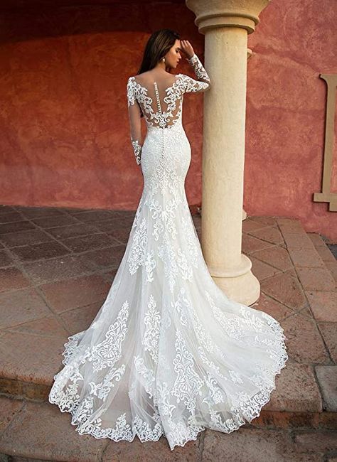 White Long Sleeves, White Mermaid, Long Sleeve Wedding Dress Lace, Wedding Dress Trends, A Wedding Dress, Long Sleeve Wedding, Long Wedding Dresses, Rose Dress, Dresses Lace