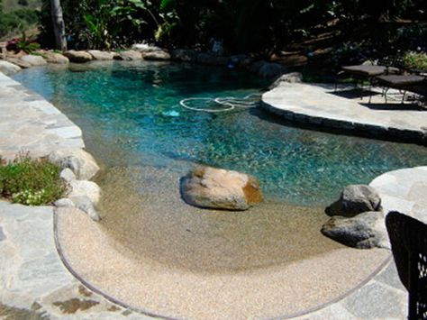 Taking up the natural pools banner in California is Vista-based Expanding Horizons, which has been designing and installing water features, gardens and other projects since 1978. The approach of Expanding Horizons founder Bryan Morse is to construct what he calls a "hybrid pool," Salt Water Pool, Beach Entry Pool, Natural Swimming Ponds, Backyard Beach, Swimming Pond, Natural Swimming Pools, Water Pool, Natural Swimming Pool, Backyard Paradise