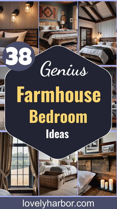 Embrace 38 genius farmhouse bedroom ideas today! Transform your sleeping space into a cozy retreat with these innovative and aesthetically pleasing design tips. Featuring rustic charm, DIY headboards, vintage decor, space-saving solutions, #FarmhouseChic #BedroomMakeover #DesignInspiration. Discover more inspiration and click now! Diy Farmhouse Bedroom Decor, Farmhouse Spare Bedroom, Rustic Bedroom Decor Ideas, Small Farmhouse Bedroom, Rustic Farmhouse Bedroom Ideas, Cozy Cottage Kitchen, Rustic Farmhouse Bedroom, Farmhouse Headboard, Farmhouse Bedrooms