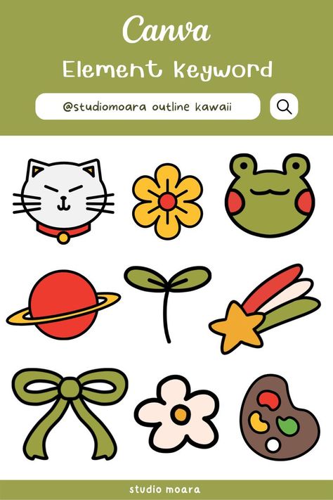 Kawaii Canva Element, Canva Sticker Keyword, Canva Stickers, Keyword Elements Canva, Canvas Learning, Thank You Card Design, Canva Element, Quick Crafts, Canva Tutorial