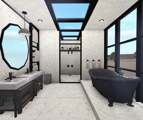 Big Bathroom Bloxburg Ideas, Roblox Bloxburg Decoration Ideas, Bathroom Inspiration Bloxburg, Big Bloxburg Bathroom, Modern Bloxburg Bathroom Ideas, Big Bathroom Bloxburg, Bloxburg Modern Office Ideas, Bathroom Ideas Bloxburg Modern, Roblox Bathroom Ideas Bloxburg